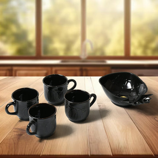 Pine Party Ceramic Tea / cups / Mug Set With Pineapple Shape Serving Bowl Milk Cup, Coffee Cup, Tea Cup, Breakfast Cup, Drinking Mug or Outdoor for Household, Gift for Birthday, Wedding Party (5 Pcs set)