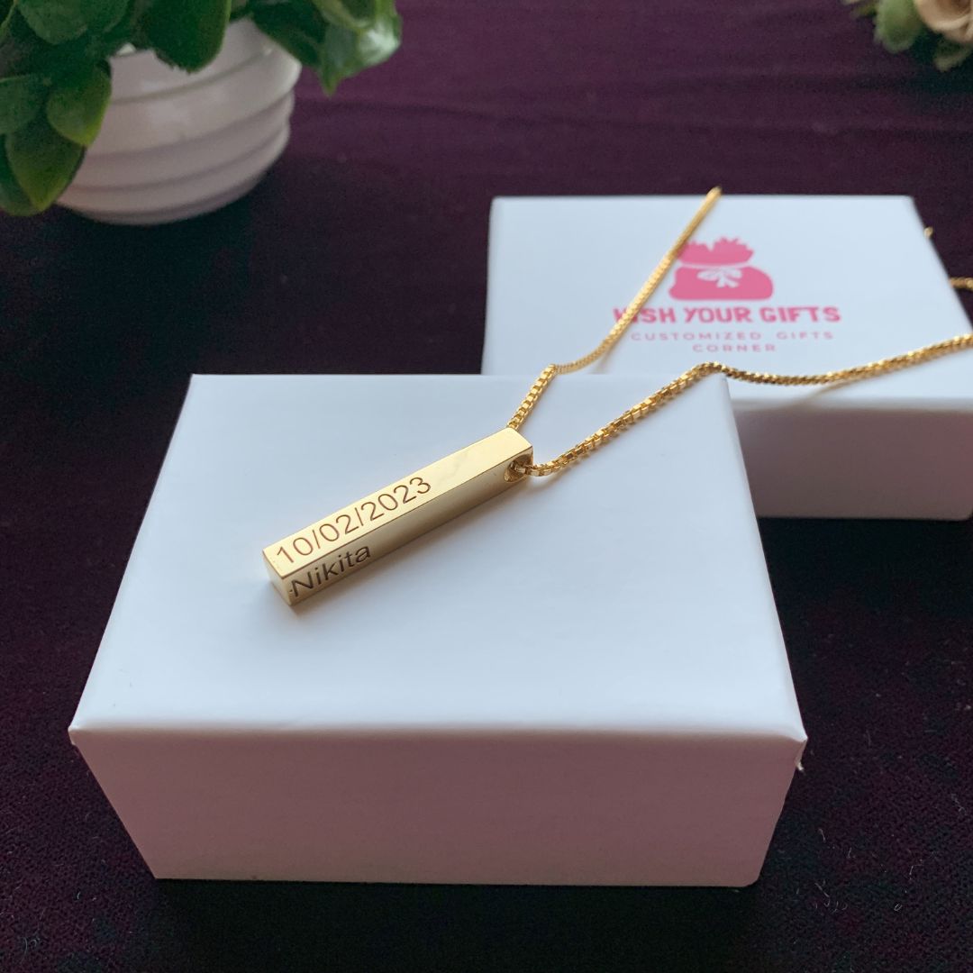 Customized 4 Side Engraved Bar Necklace