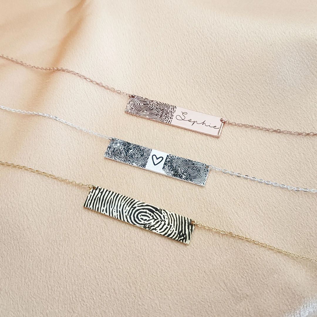 Two Fingerprints Bar Necklace