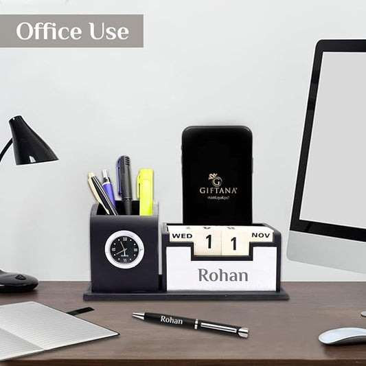 Personalized Desk Organizer | Customized Employee Welcome Kit Personalized Diary, Pen Holder With Clock