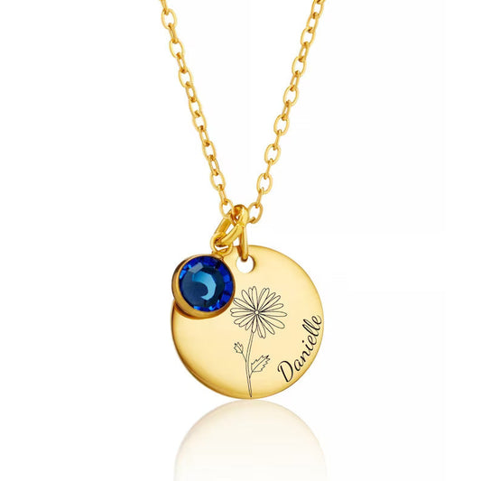 Birthstone, Birthflower Necklace For Girls