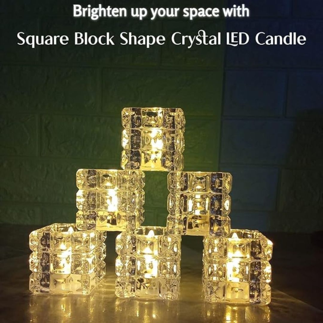 Block Crystal LED Tealight Candles for Home Decoration