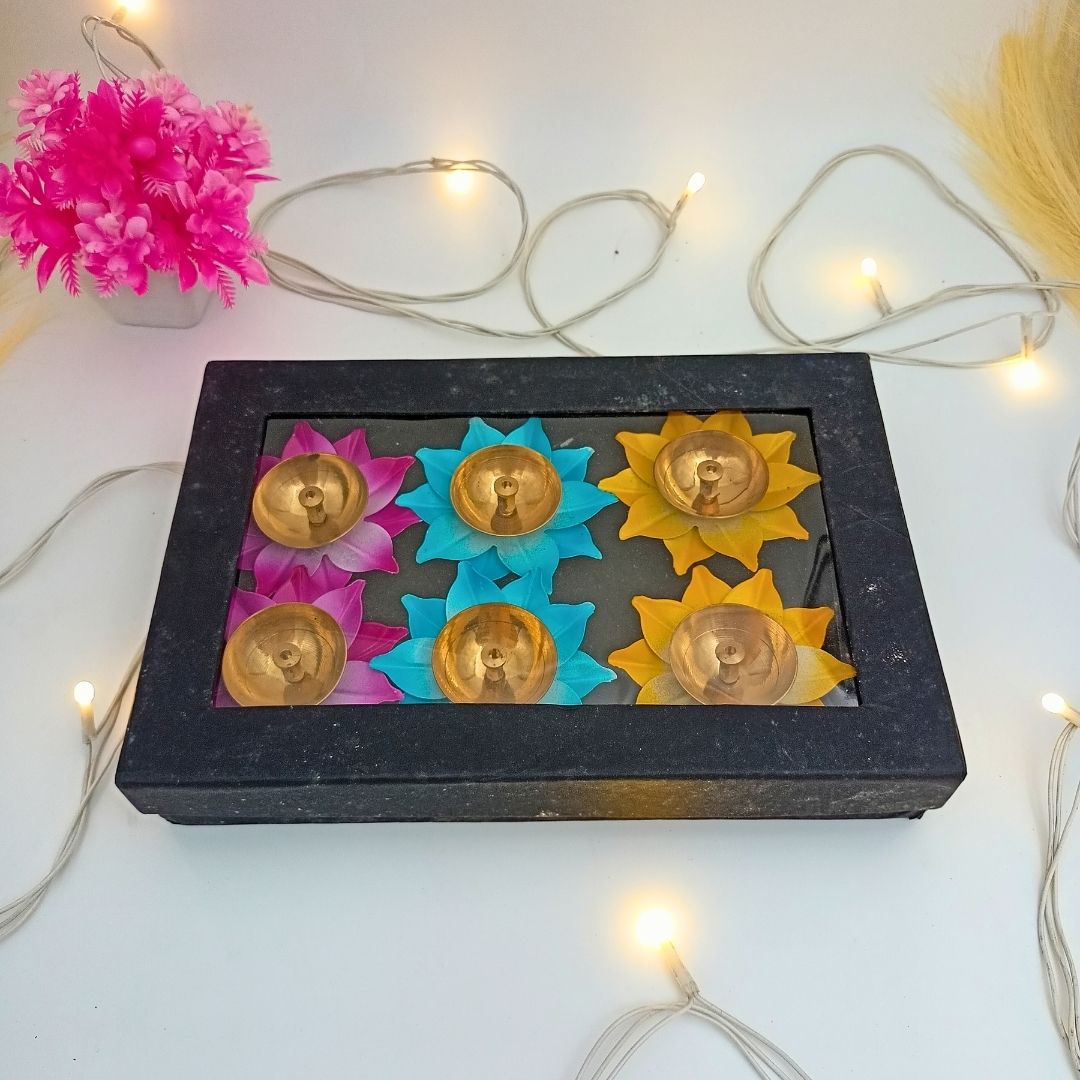 Brass Lotus Diya Set of 6