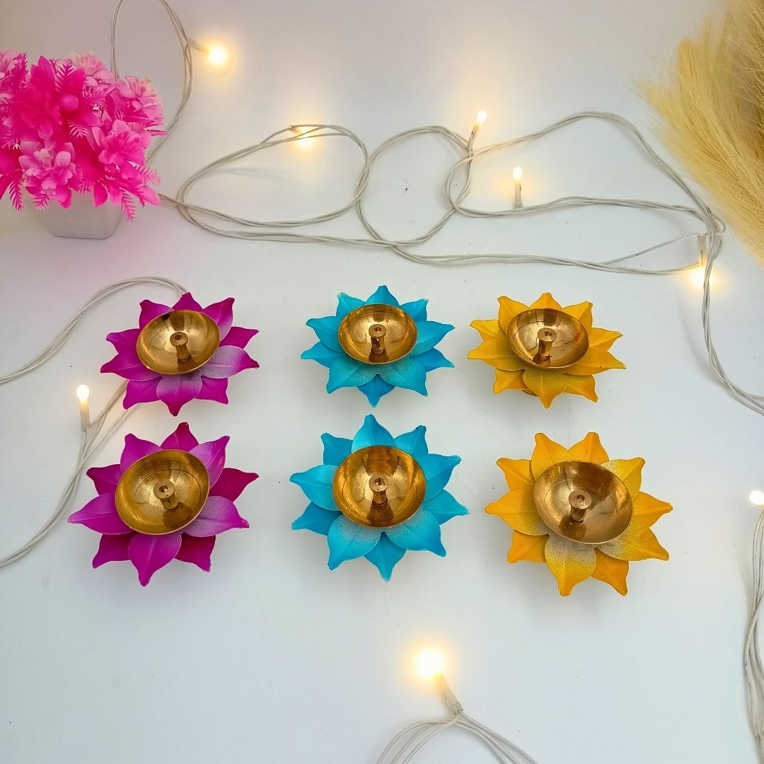 Brass Lotus Diya Set of 6