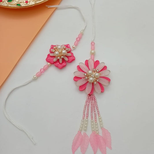 Crystal Flower Rakhi For Bhaiya Bhabhi