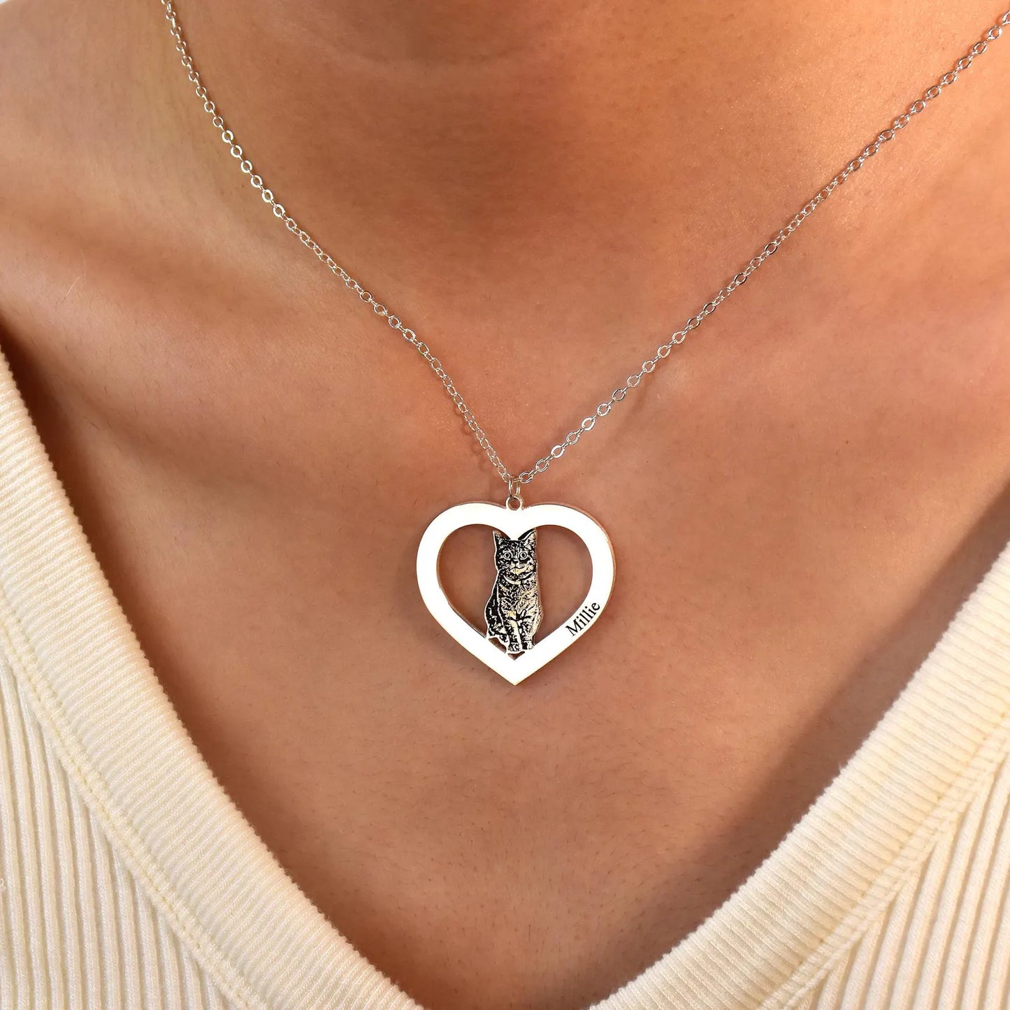 Custom Engraved Pet Portrait Necklace