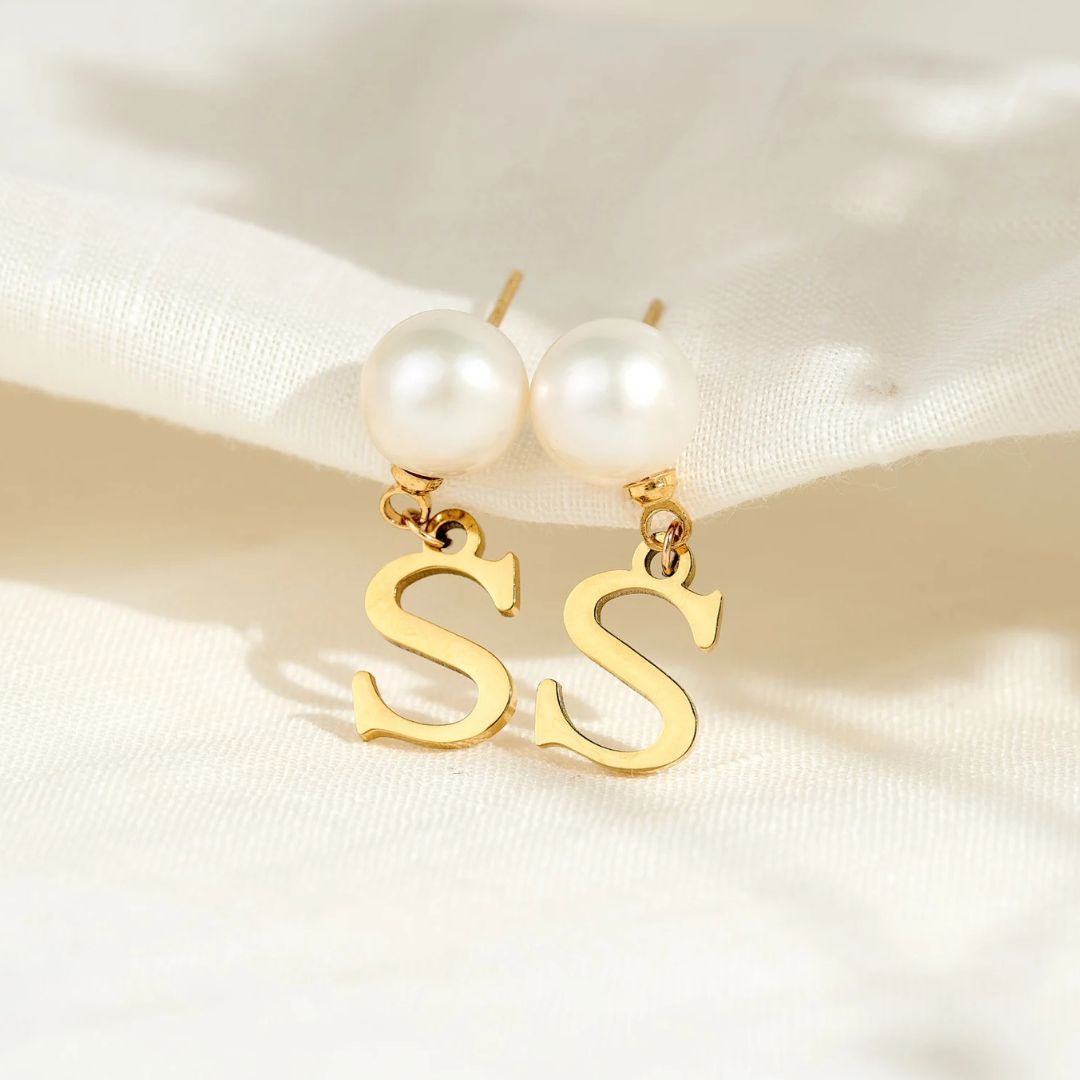 Custom Pearl Initial Earrings