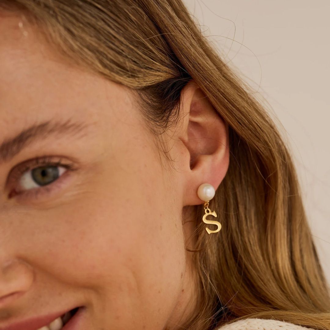 Custom Pearl Initial Earrings