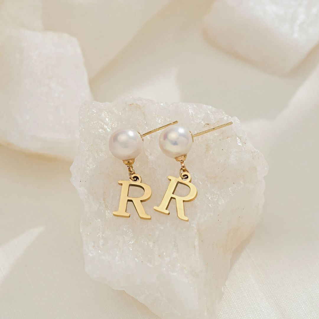 Custom Pearl Initial Earrings