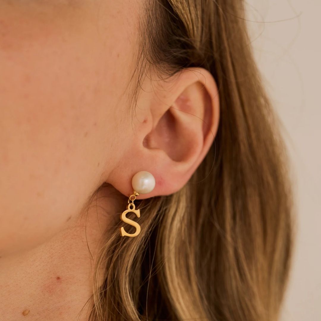 Custom Pearl Initial Earrings