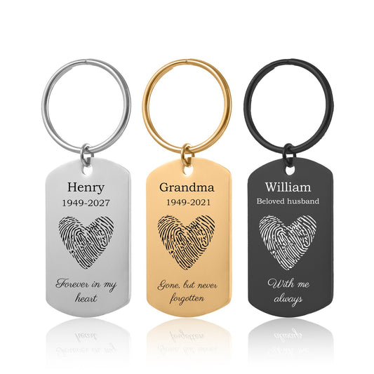 Custom Heart Shape Fingerprint With Name Keychain