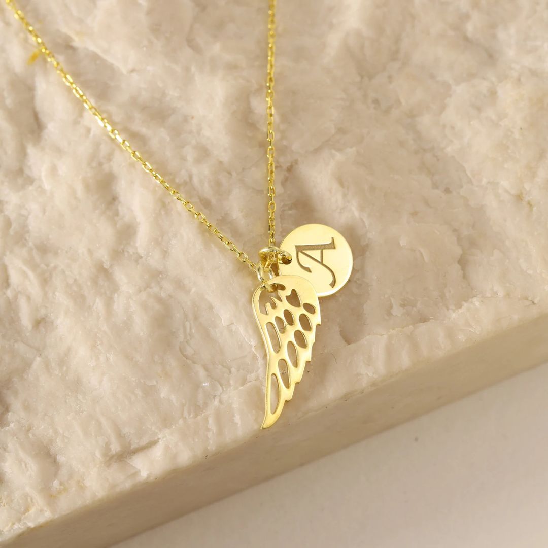 Custom Memorial Wing Necklace, Personalised Angel Wing Necklace