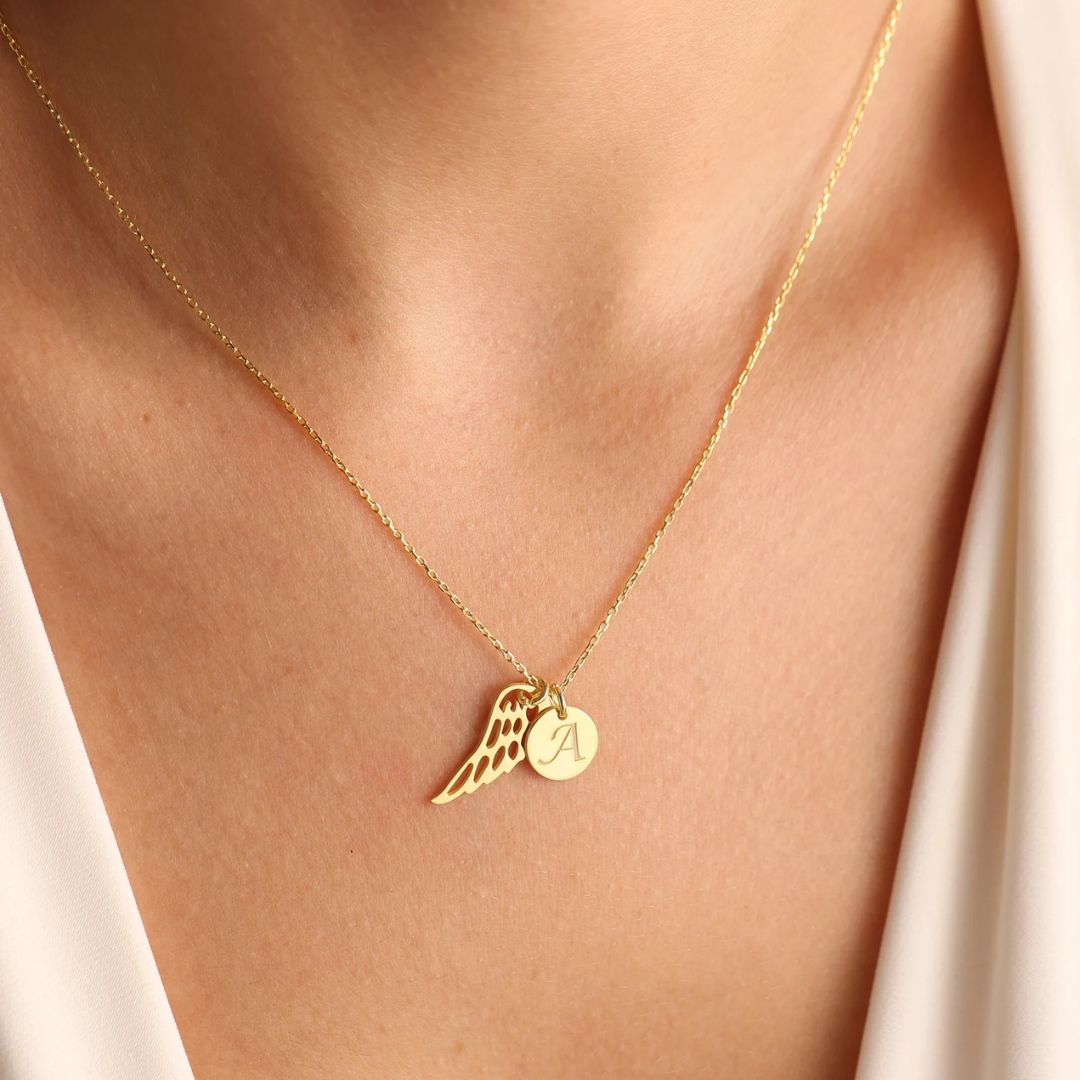Custom Memorial Wing Necklace, Personalised Angel Wing Necklace
