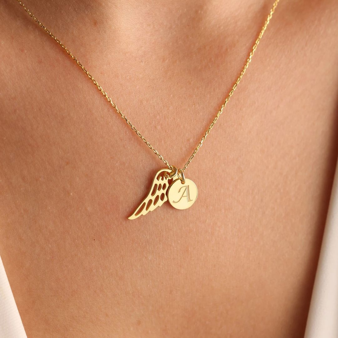 Custom Memorial Wing Necklace, Personalised Angel Wing Necklace