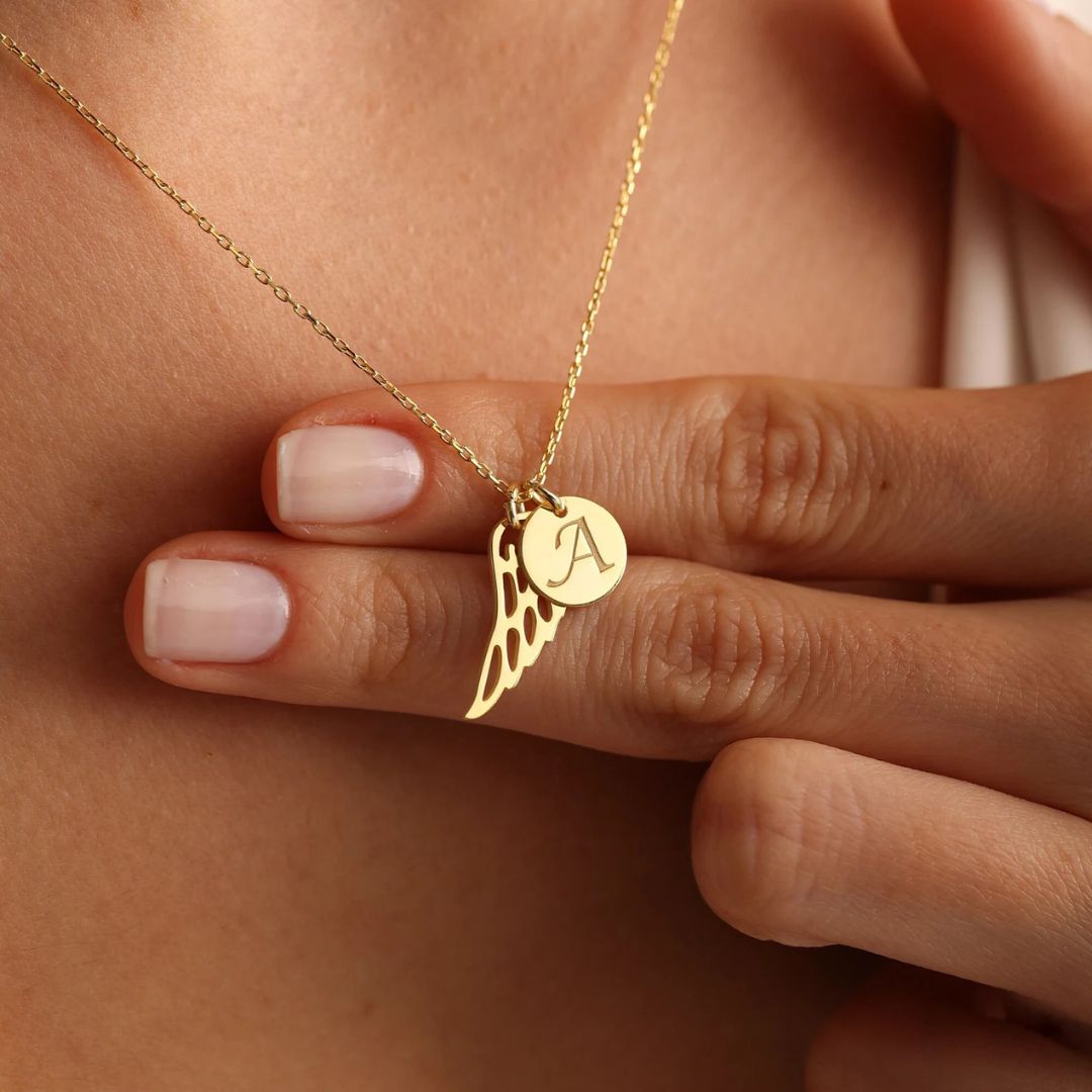 Custom Memorial Wing Necklace, Personalised Angel Wing Necklace