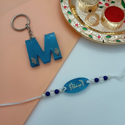 Customise Bhaiya Resin Rakhi with initial Keychain