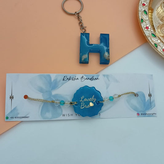 Customise Lovely Bro Resin Rakhi with initial Keychain