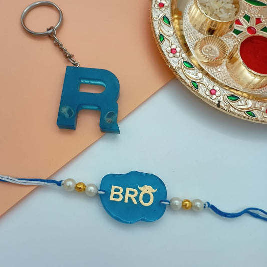 Customise Bro Resin Rakhi with initial Keychain