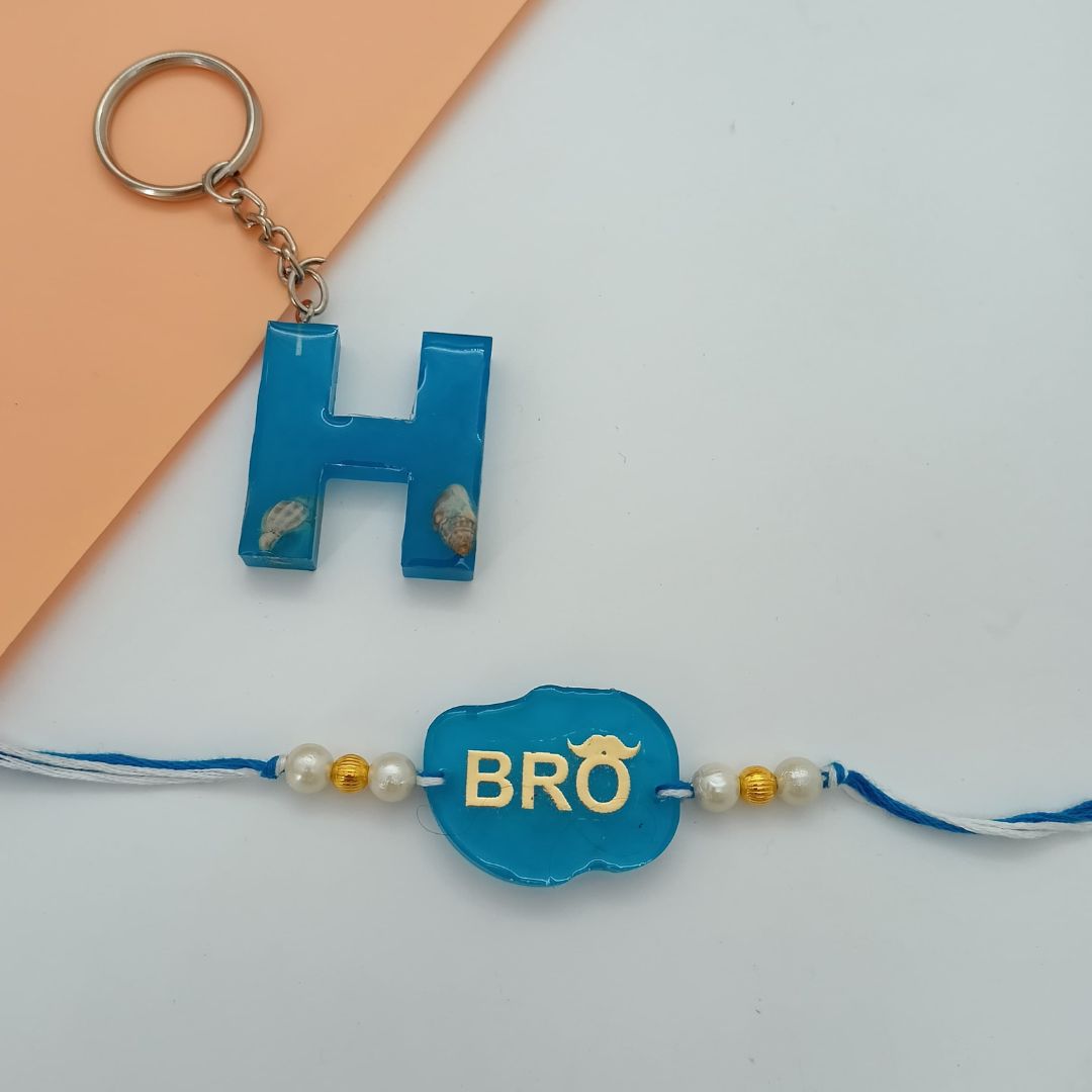 Customise Lovely Bro Resin Rakhi with initial Keychain