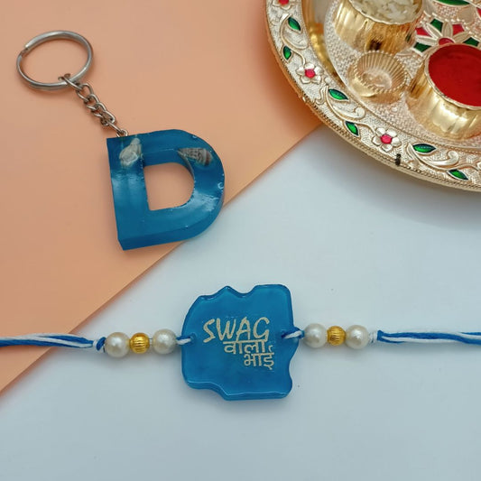 Customise Swagwala Bhai Resin Rakhi with initial Keychain