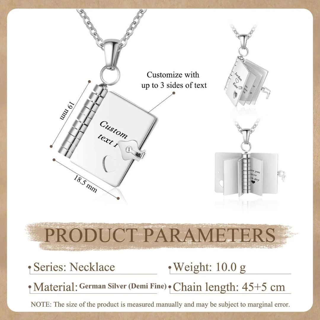 Customized Book Locket With Engraved Message