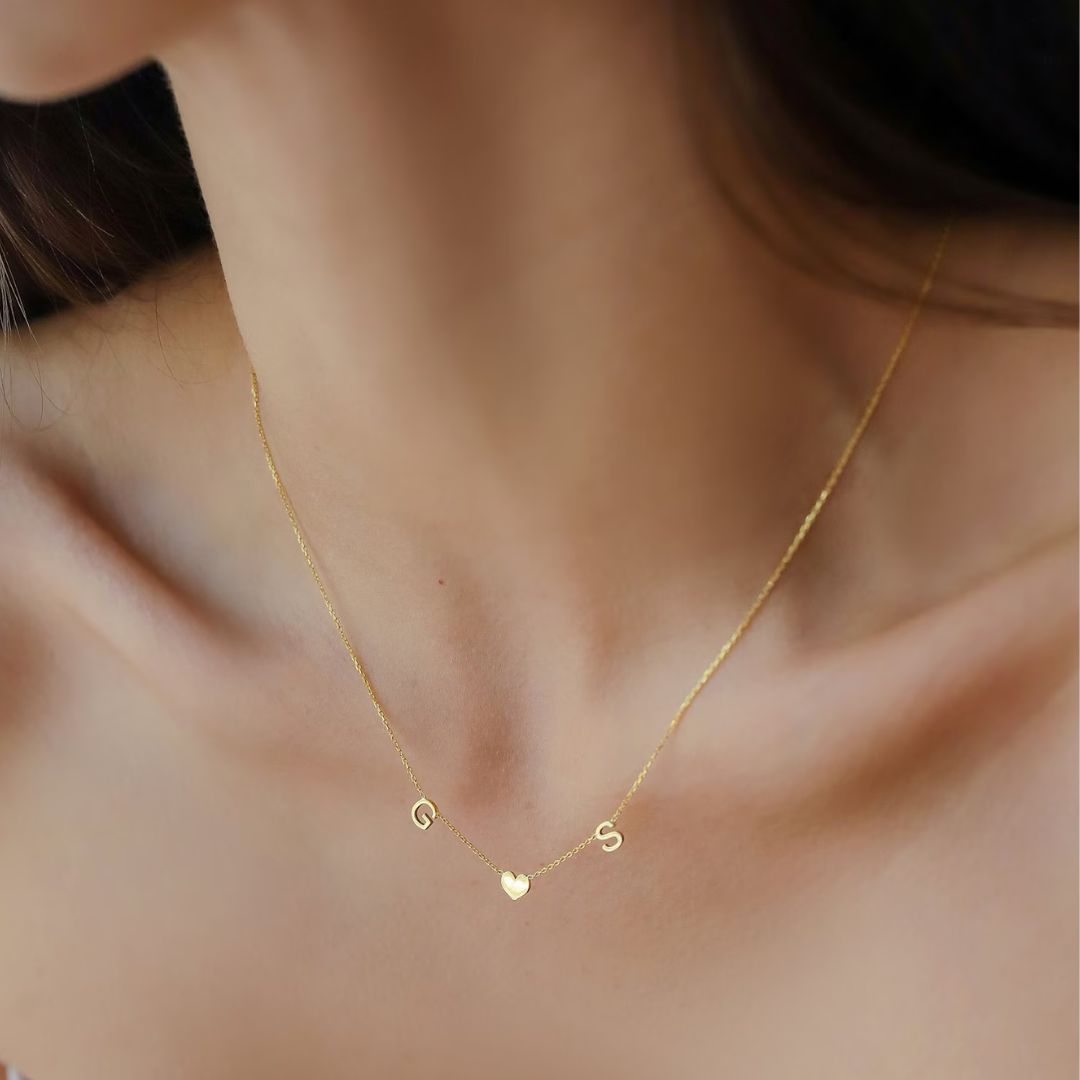 Customized Couple Initial With Heart Necklace