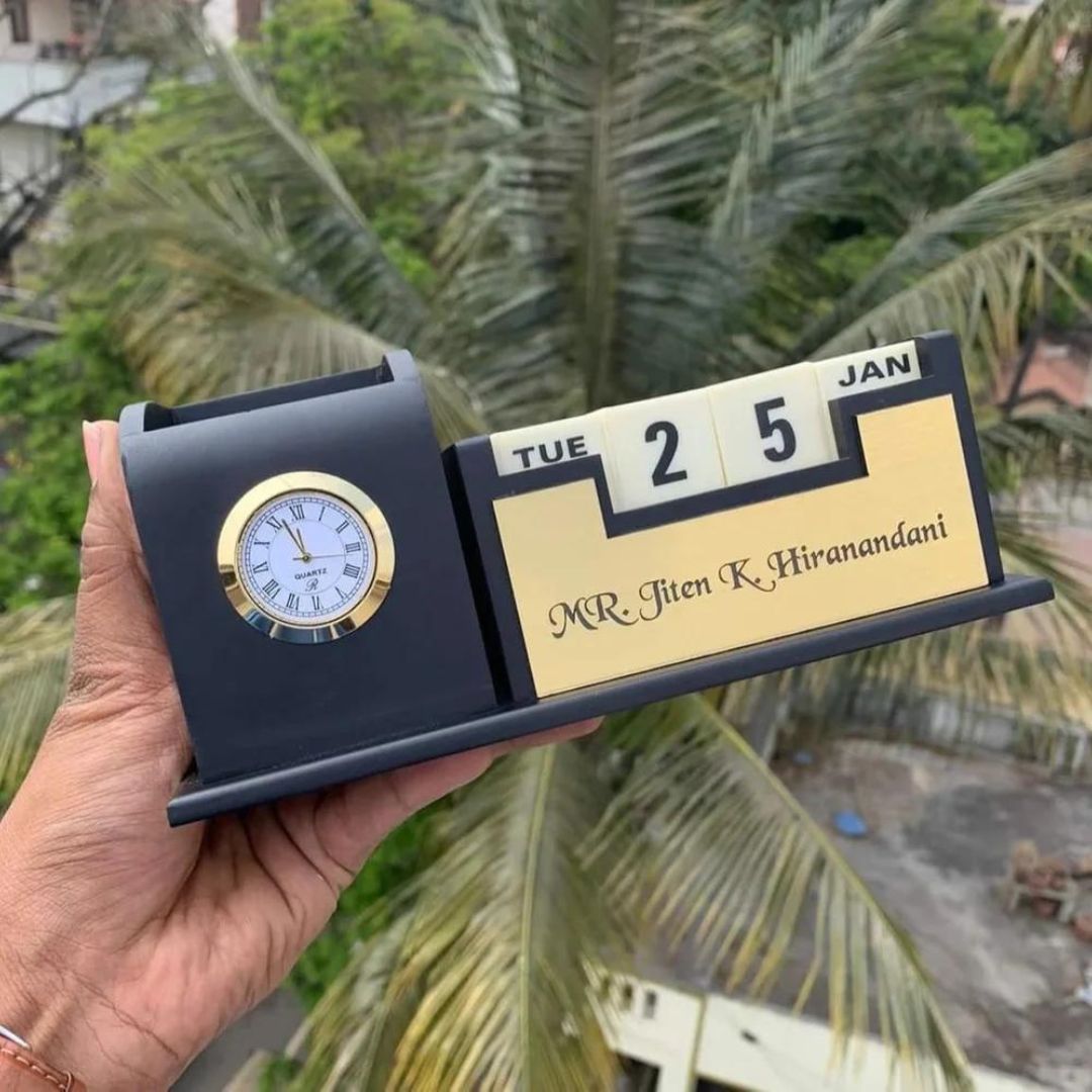Customized Pen Stand with Clock and Calender