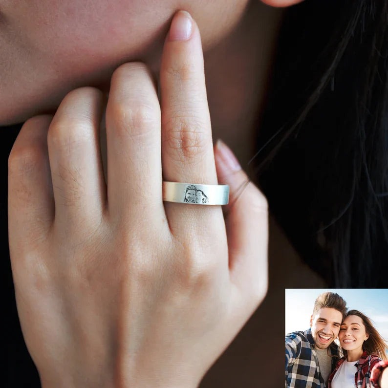 Customized Photo Engraved Ring With Inside Text