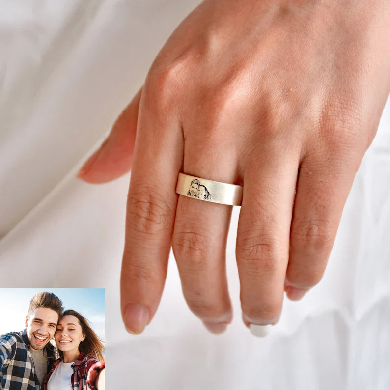 Customized Photo Engraved Ring With Inside Text
