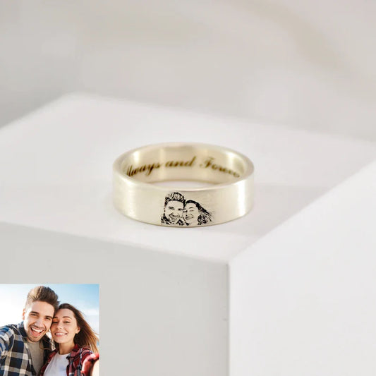 Customized Photo Engraved Ring With Inside Text