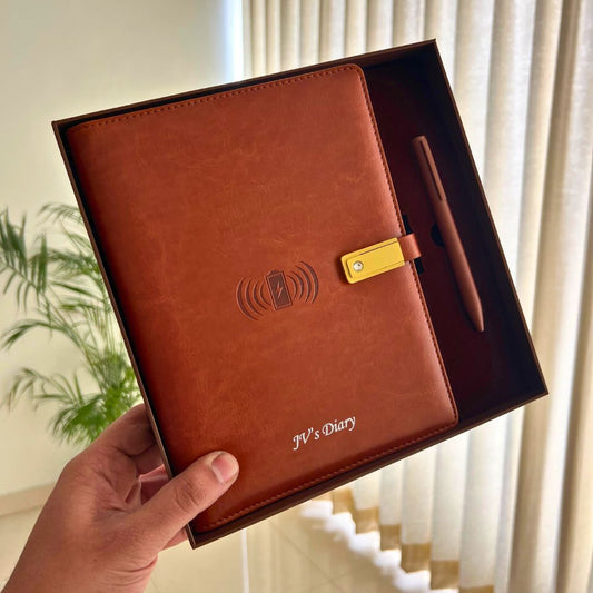 Customized Premium Diary Set With Wireless Charging and Pendrive