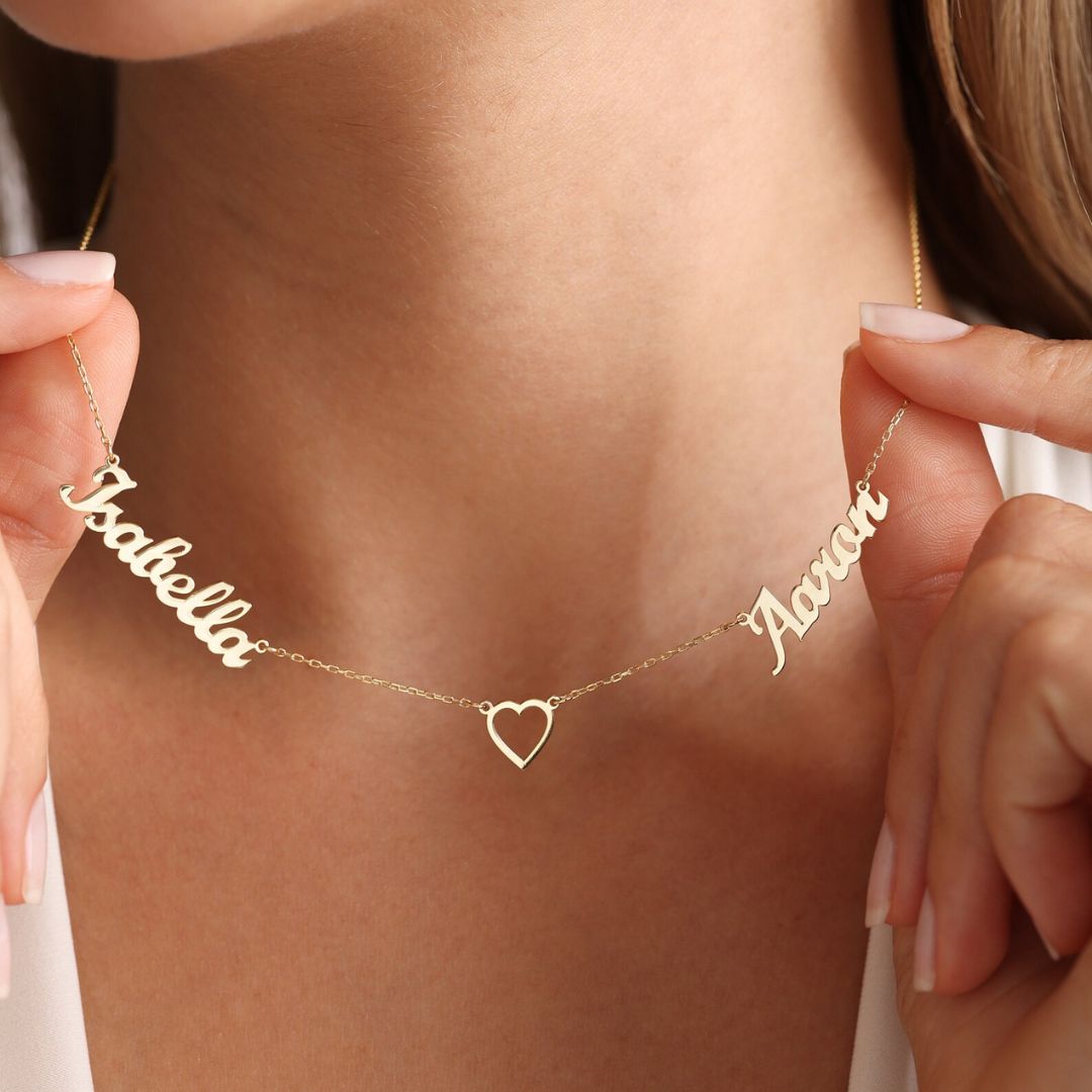 Customized Two Name Necklace With Heart
