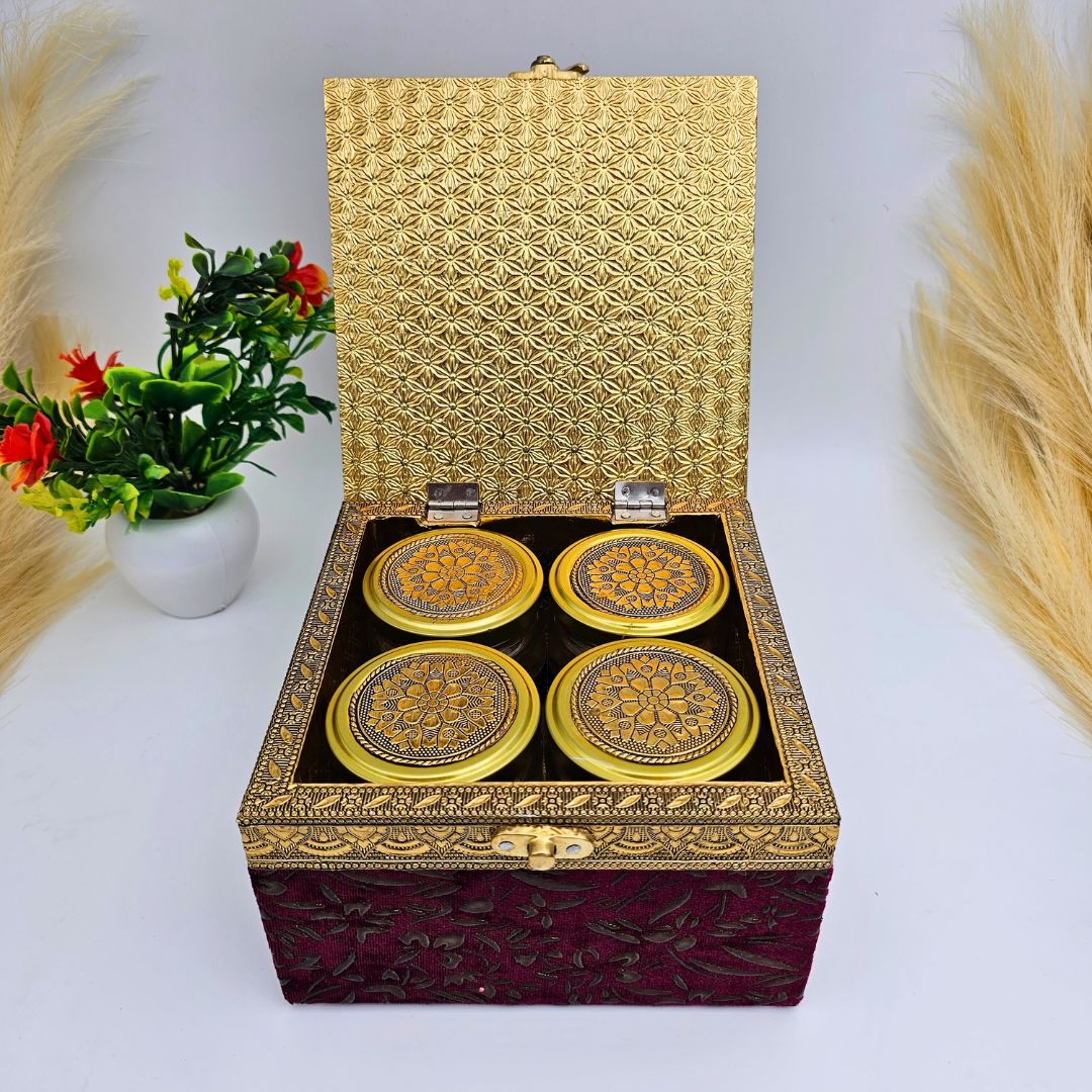 Decorative Dry Fruit Box With 4 Jars Filled With Dry Fruits