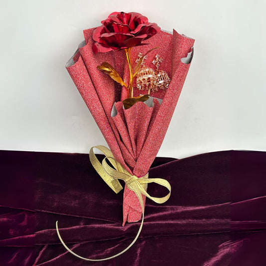 Earring Bouquet With Red Metal Flower
