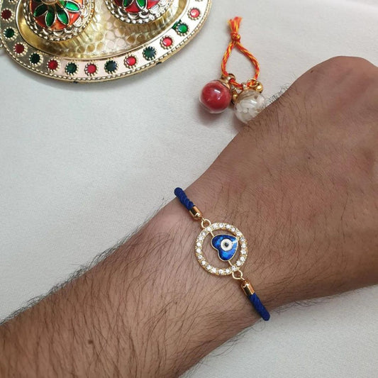 Evil Eye Heart Rakhi With Adjustable Nylon Slider Cord