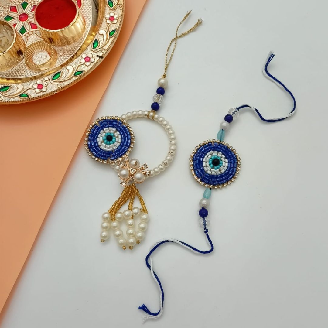 Evil Eye Pearl Charm Couple Rakhi