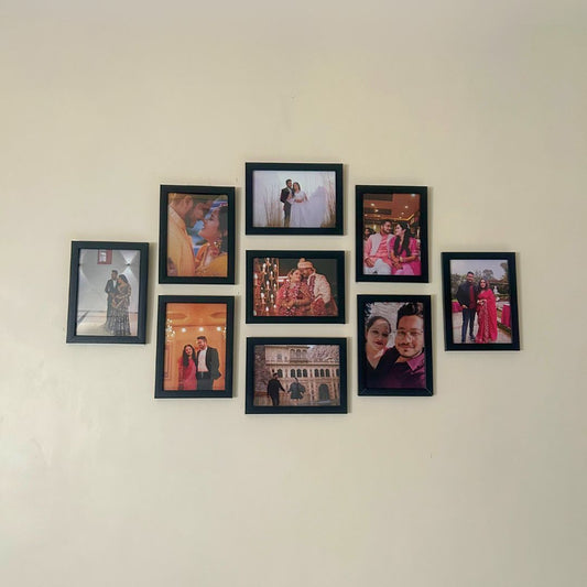 Collage Photo Frames Set of 9 (Black) With Free Nails