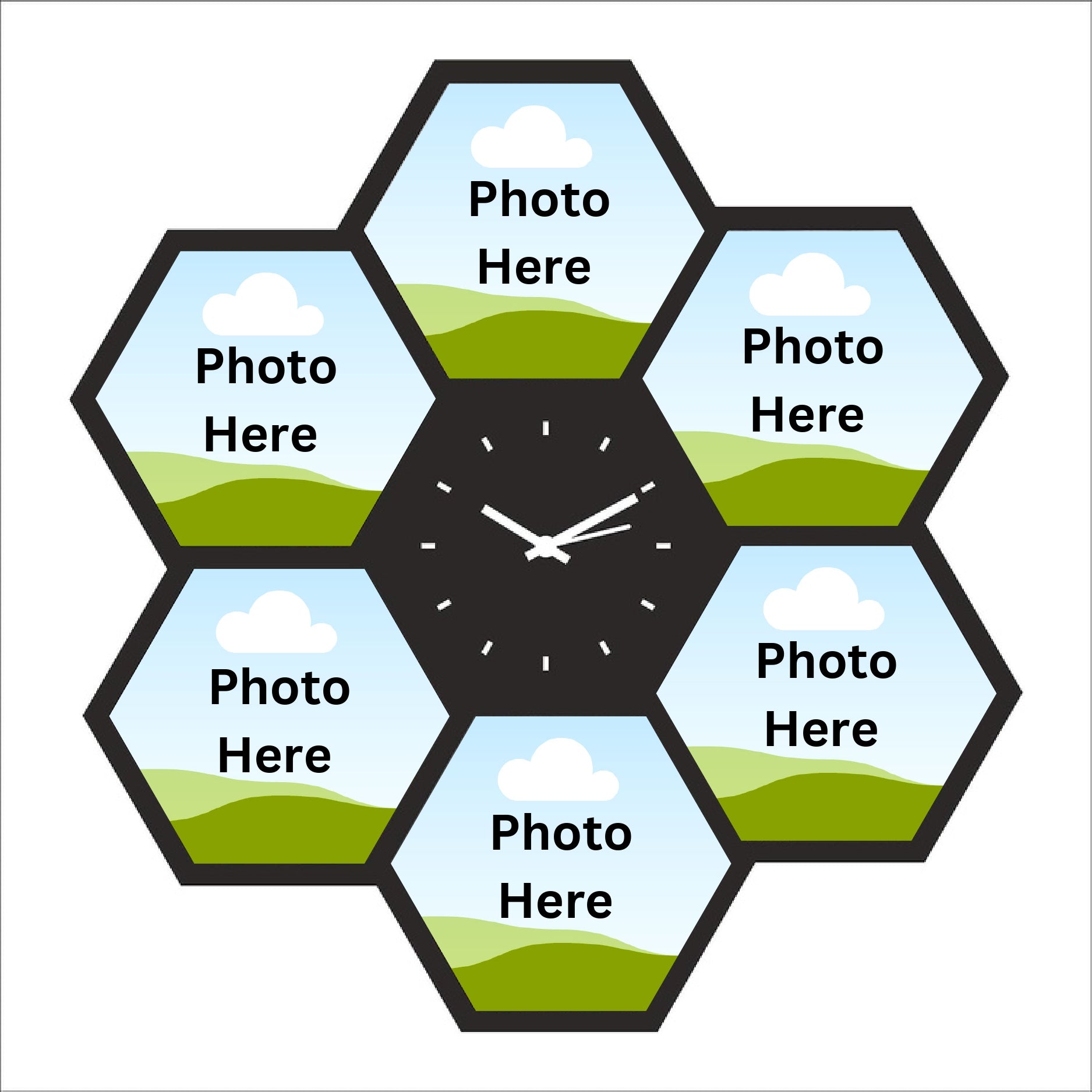 Hexagon Wall Clock With 6 Photos