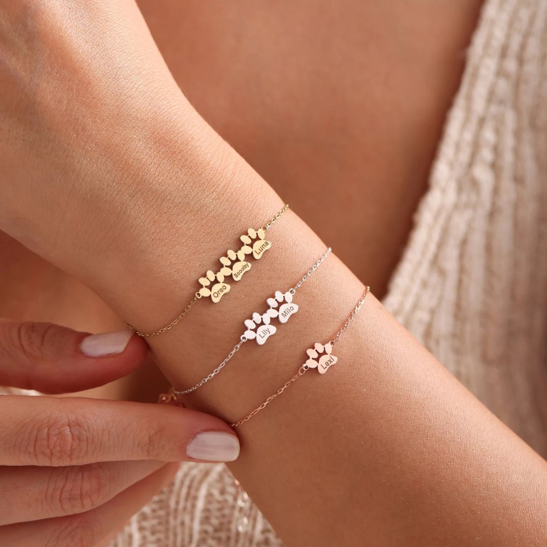 Initial Charm Paw Name Bracelet