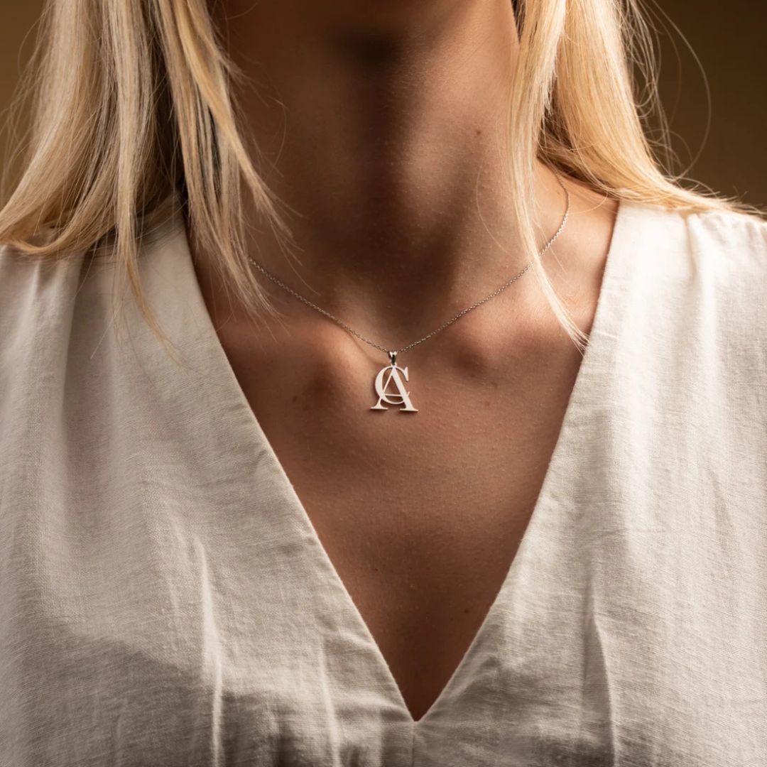 Double Letters Pendant, Couple necklace, Custom Initial Necklace