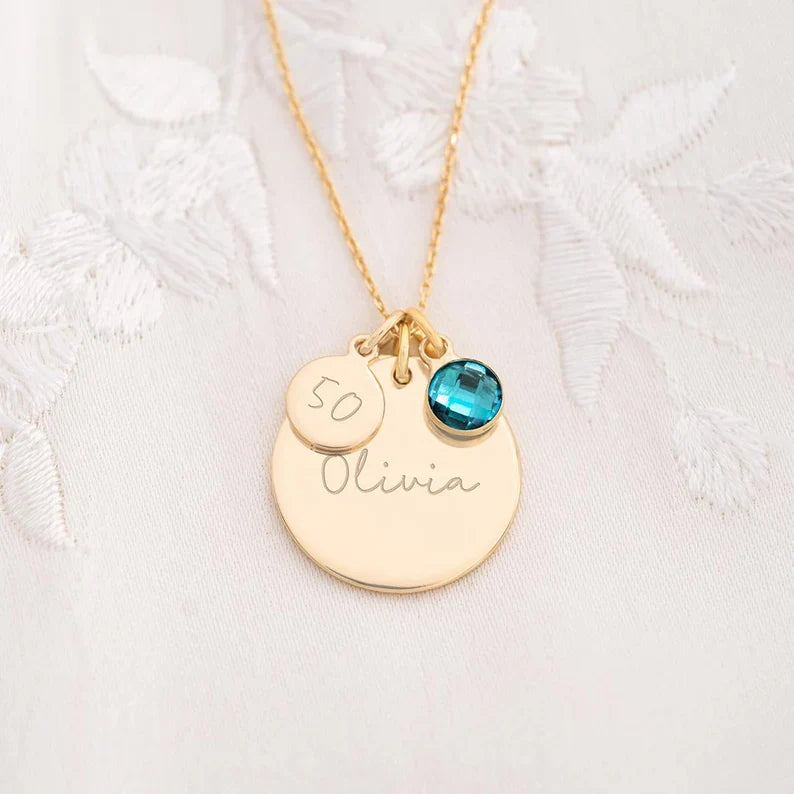 Personalised 50th Birthday Disc Name Necklace