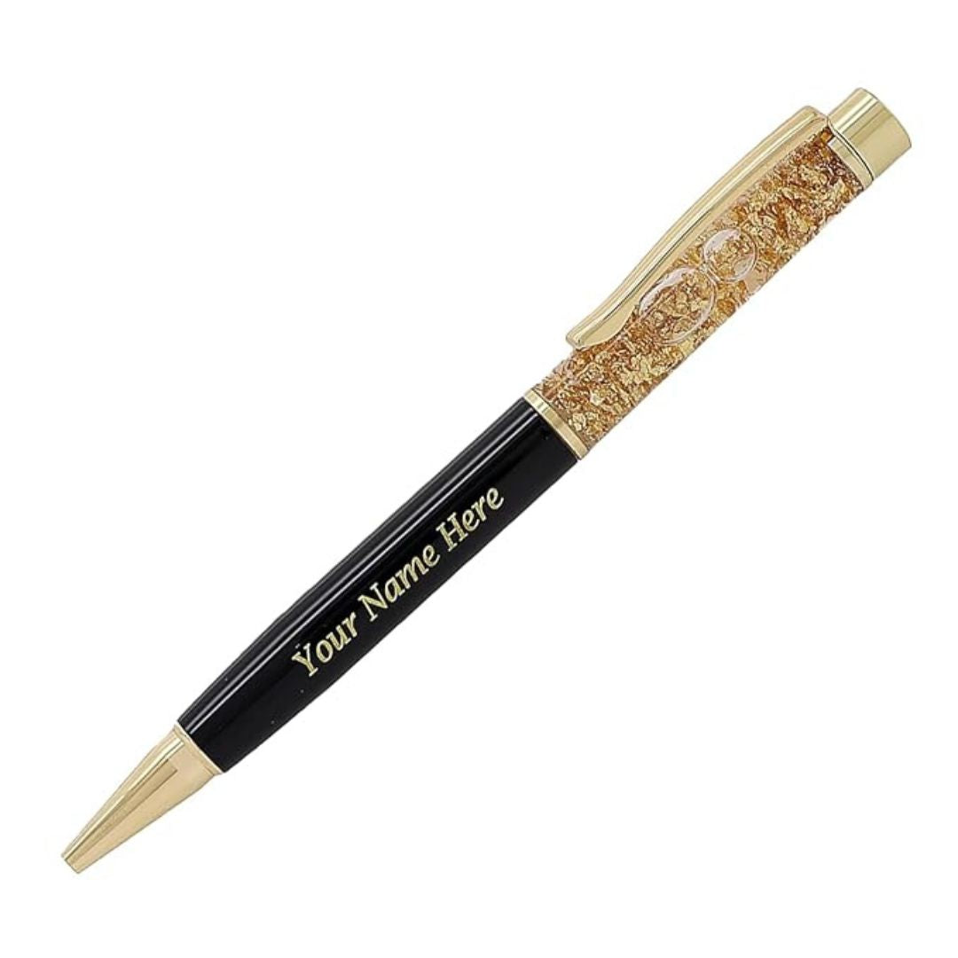 Personalised Gold Flake Pen and Keychain Set with Name Engraved
