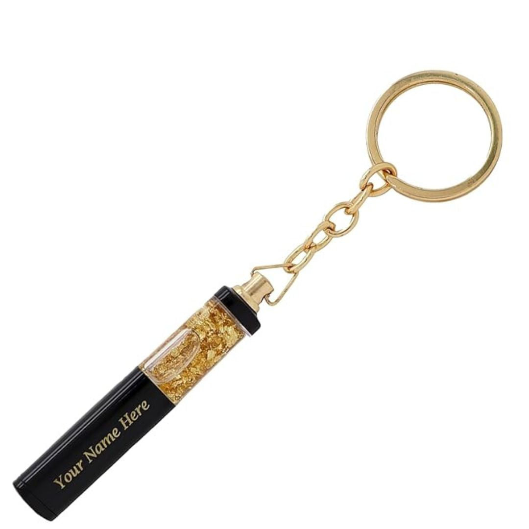 Personalised Gold Flake Pen and Keychain Set with Name Engraved
