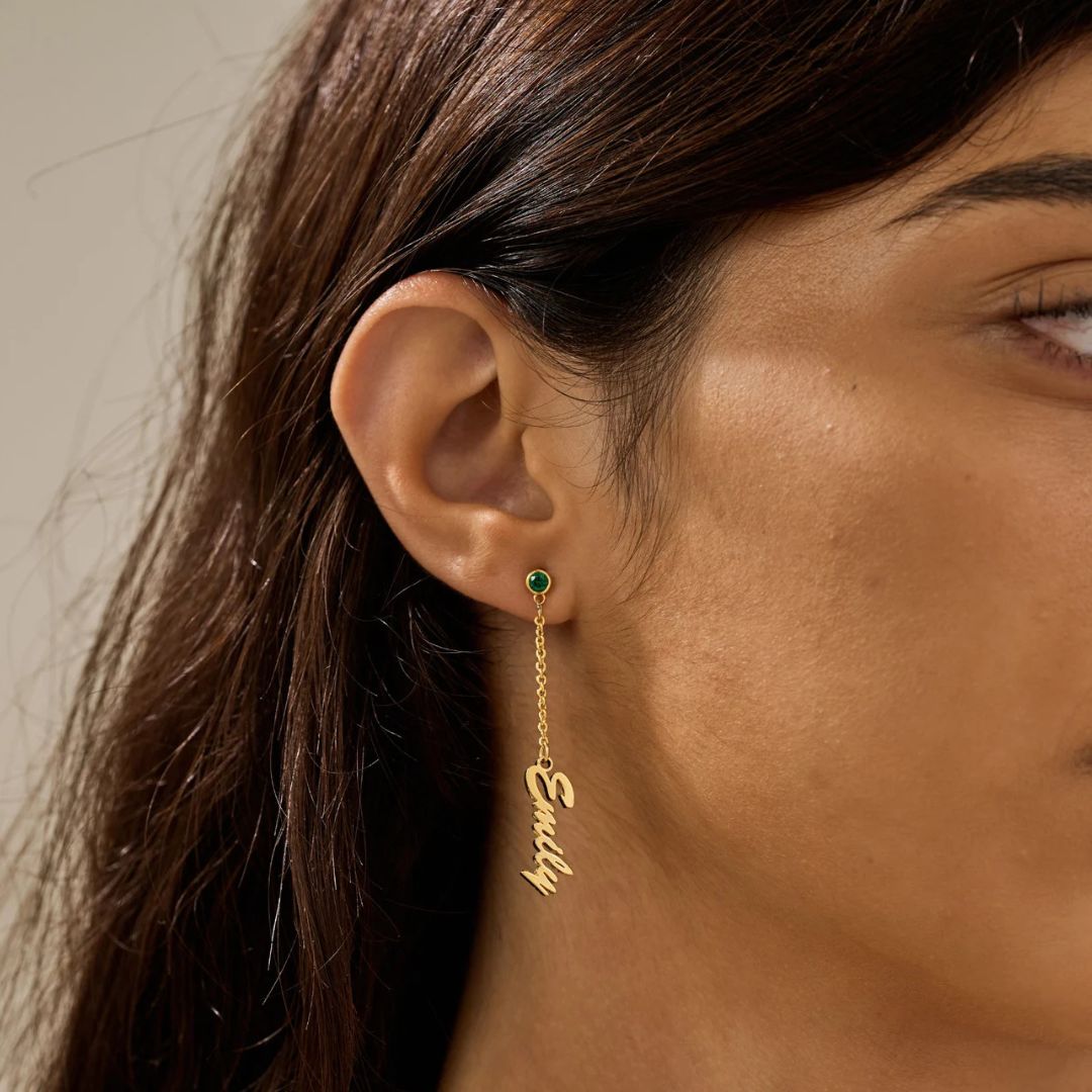 Personalized Name Drop Earrings With Birthstone