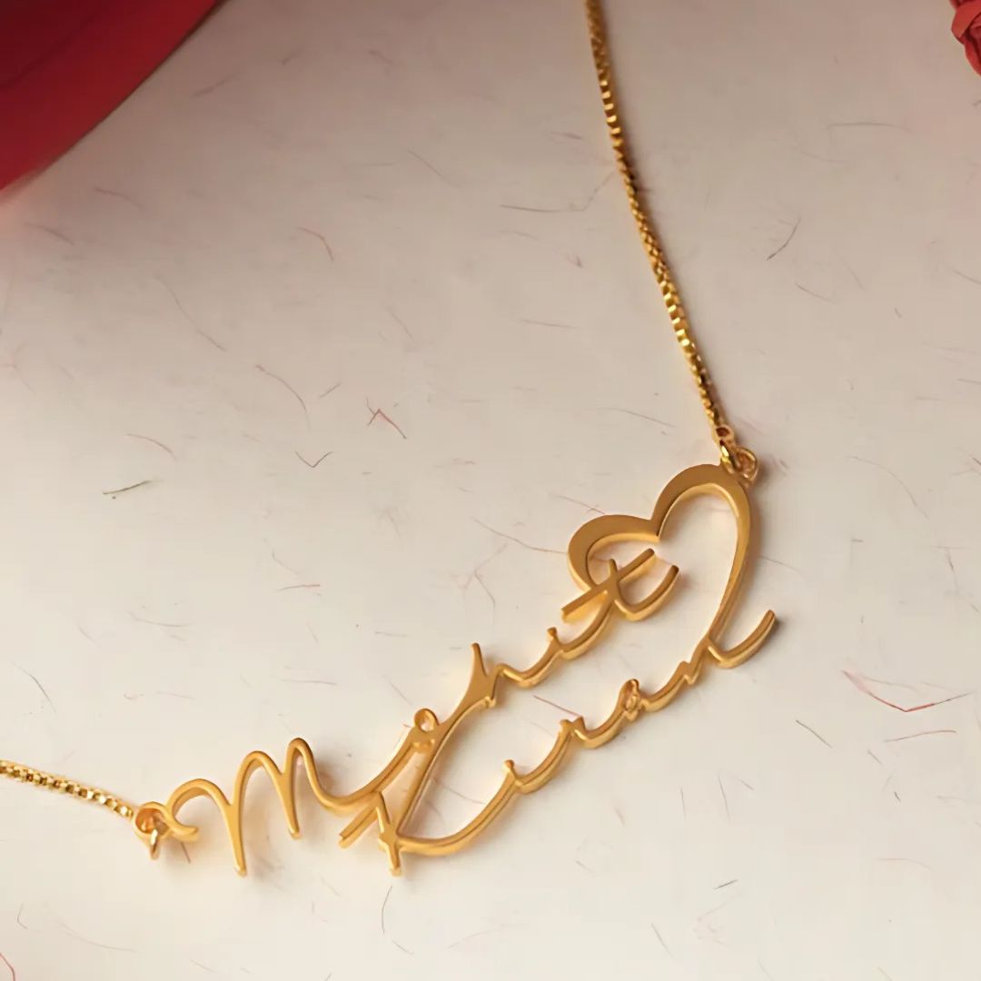 Personalized Signature Style Heart Couple Necklace