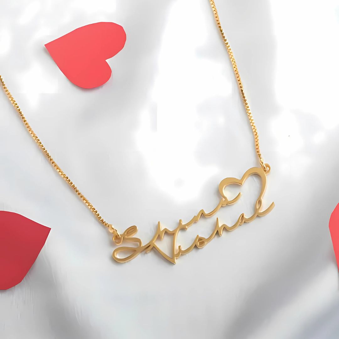 Personalized Signature Style Heart Couple Necklace