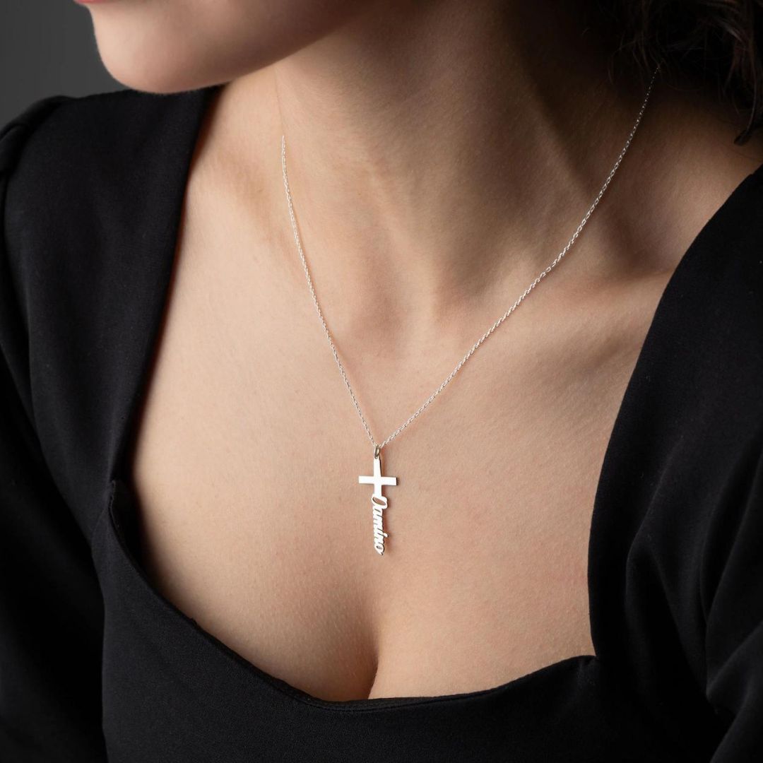 Personalized Baptismal Cross Name Necklace