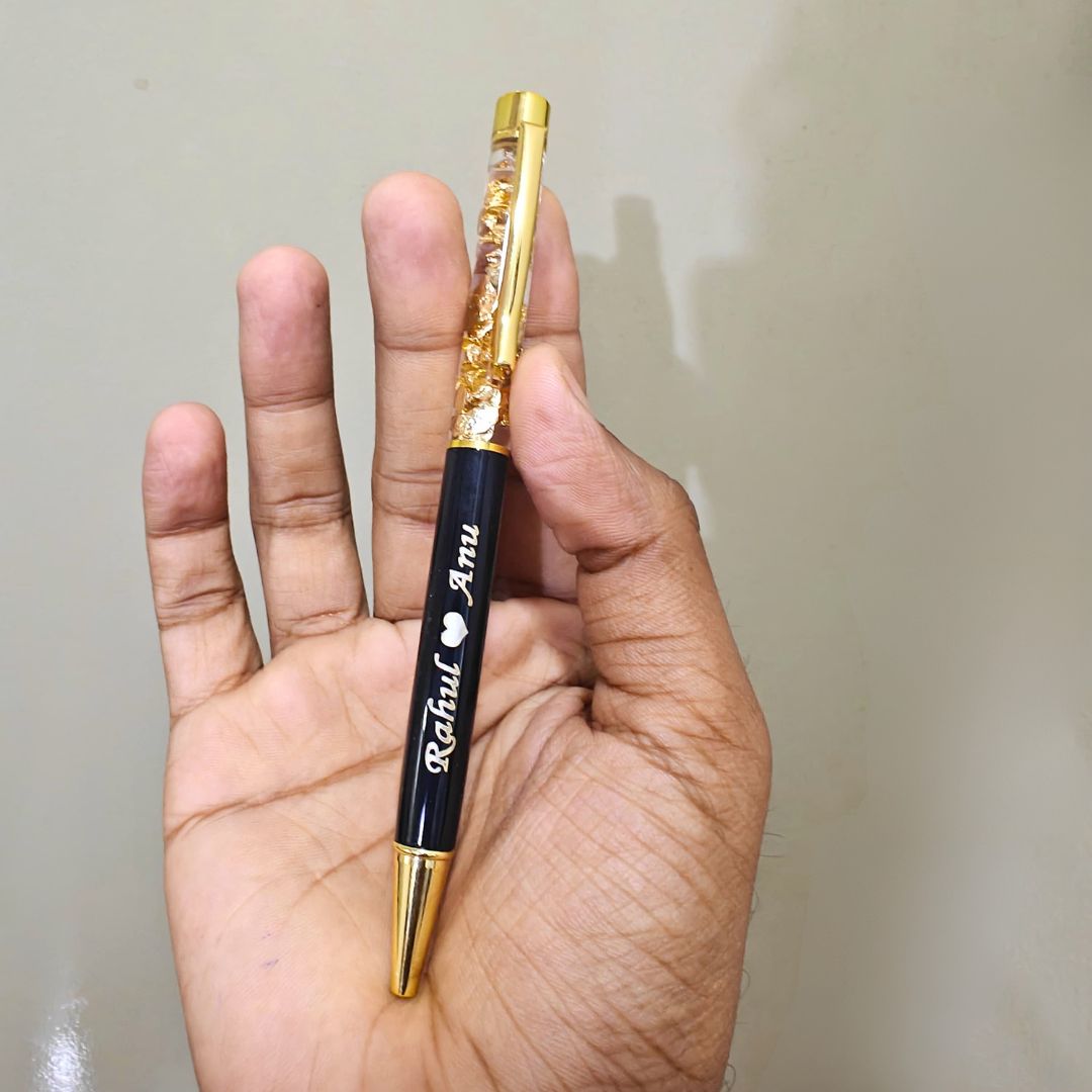 Personalized Black Golden Metal Pen With Name Engraved