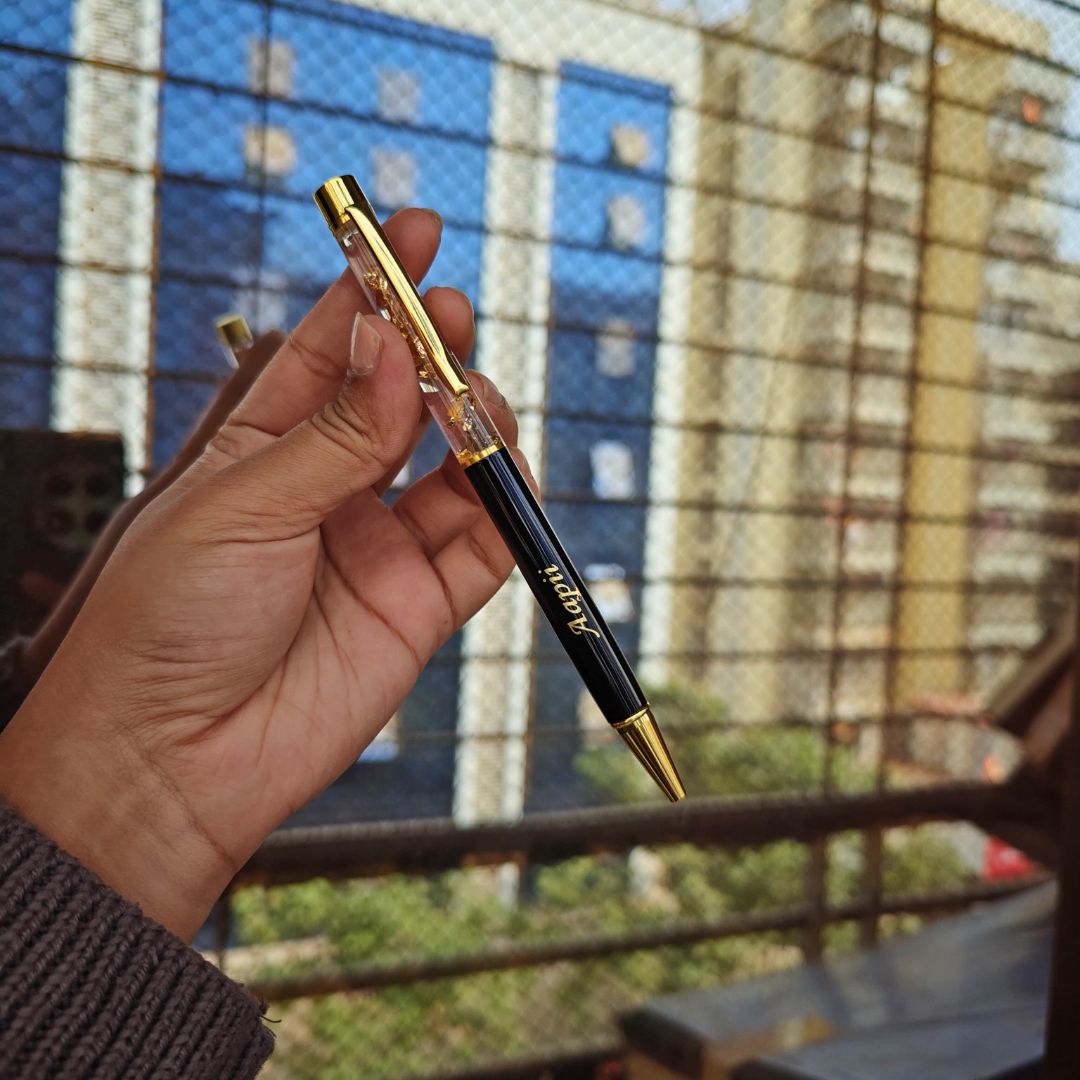 Personalized Black Golden Metal Pen With Name Engraved