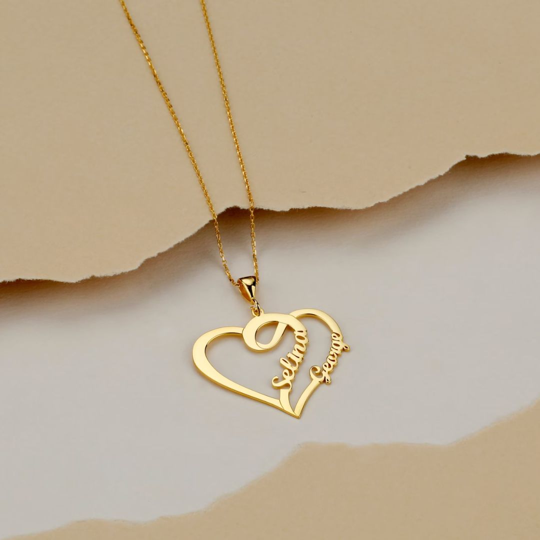 Personalized Two Name Beautiful Heart Necklace